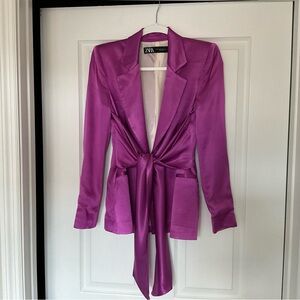 Zara Women's Fuchsia Satin Tie-Waist Blazer